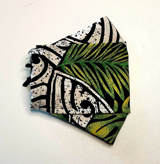 Green & White Polynesian 3D Mask