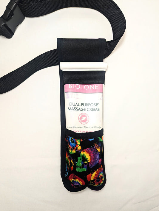 Tie Dye Rainbow Skulls Single Cream Massage Holster and Utility Holster