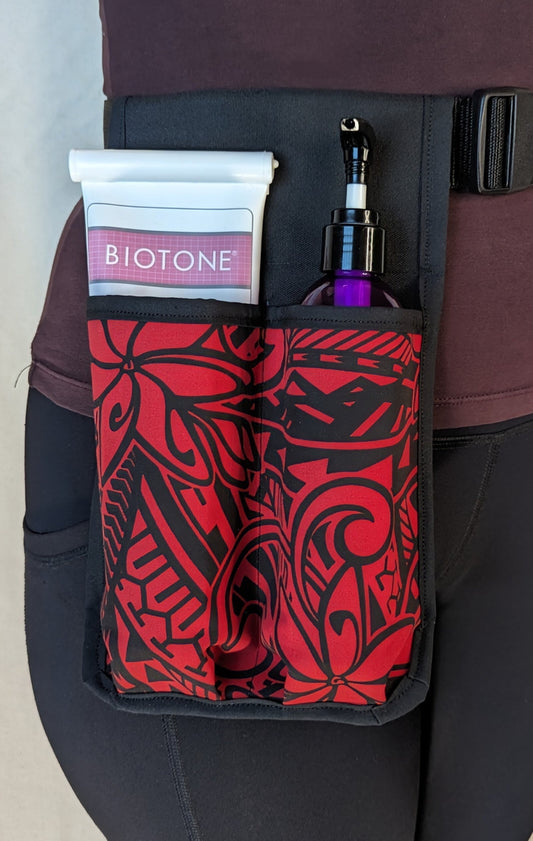 Polynesian Tribal in Red and Black Massage Therapist Double Lotion and Utility Holster