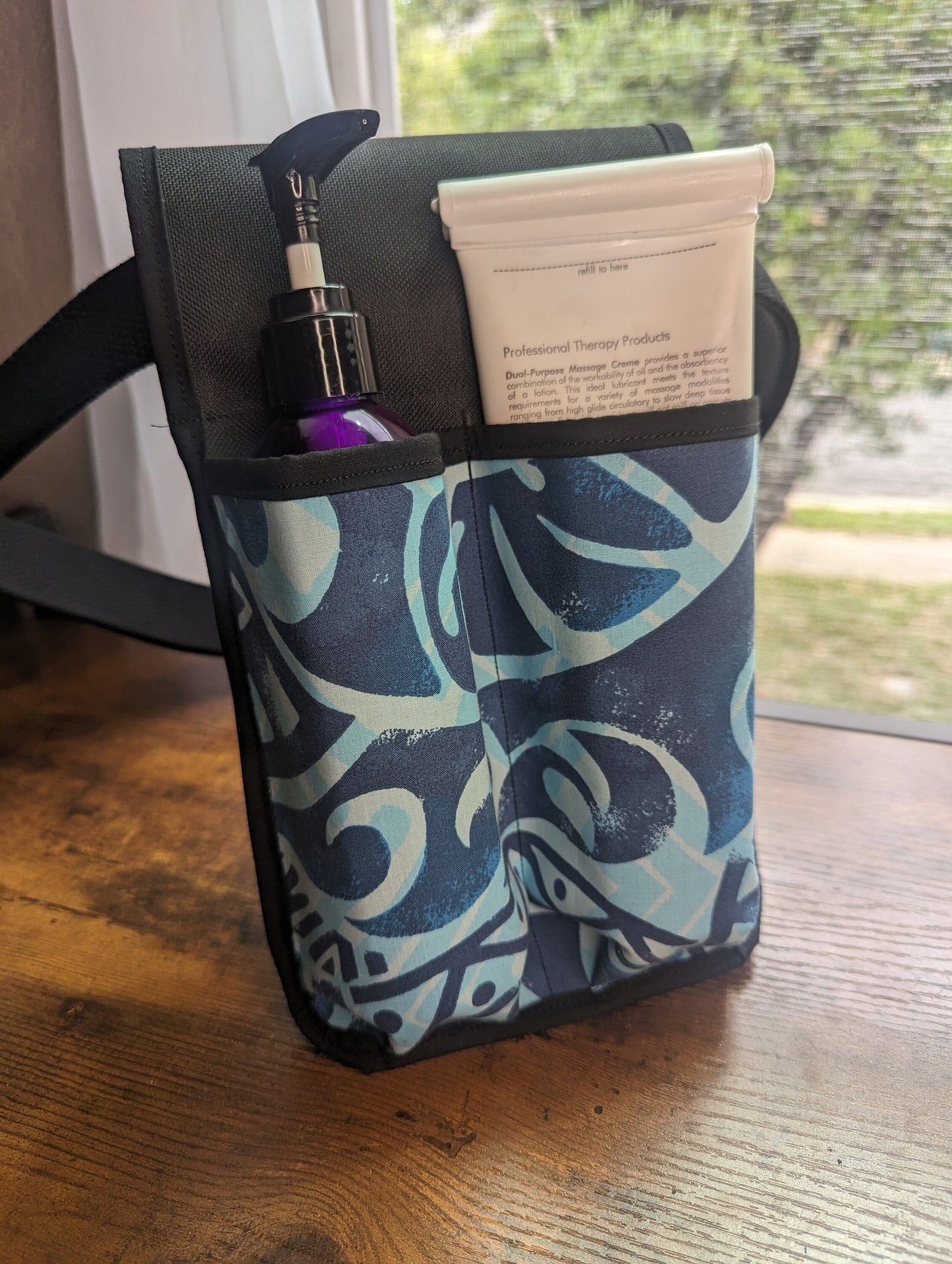 Polynesian Tribal in Blue Massage Therapist Double Lotion and Utility Holster