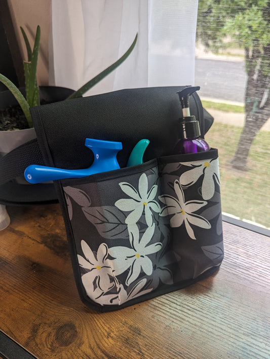 Island Flowers Massage Therapist Lotion holster with Tool Pocket and Utility Holster