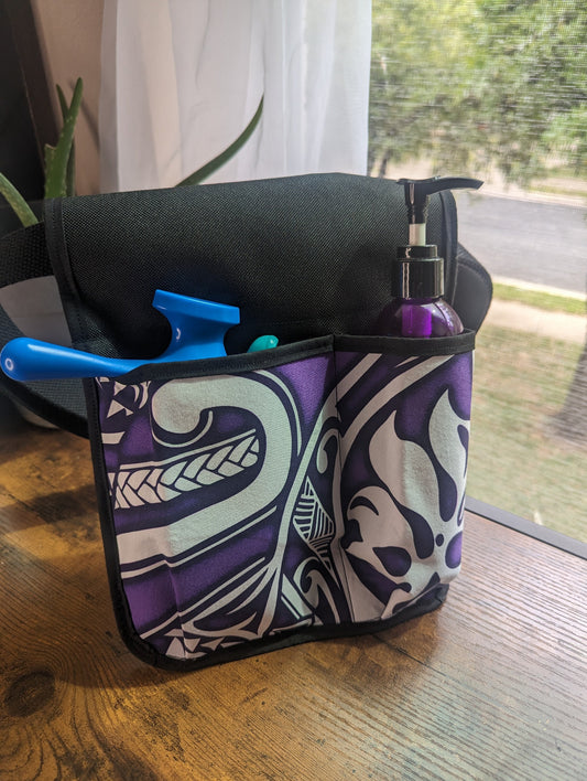 Polynesian Tribal in Purple Massage Therapist Lotion holster with Tool Pocket and Utility Holster