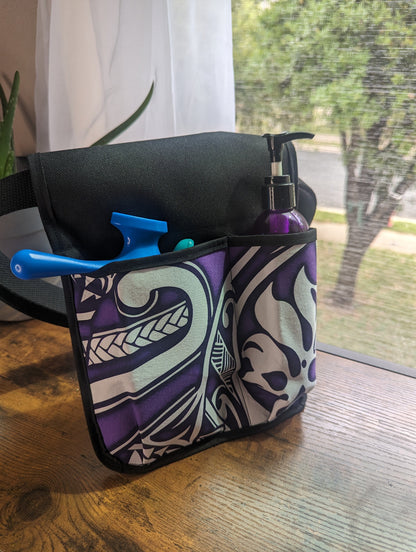 Polynesian Tribal in Purple Massage Therapist Lotion holster with Tool Pocket and Utility Holster