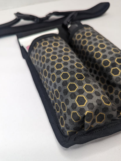 Hexagon in black, grey, and Metallic gold Massage Therapist Double Lotion and Utility Holster