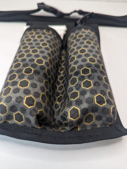 Hexagon in black, grey, and Metallic gold Massage Therapist Double Lotion and Utility Holster
