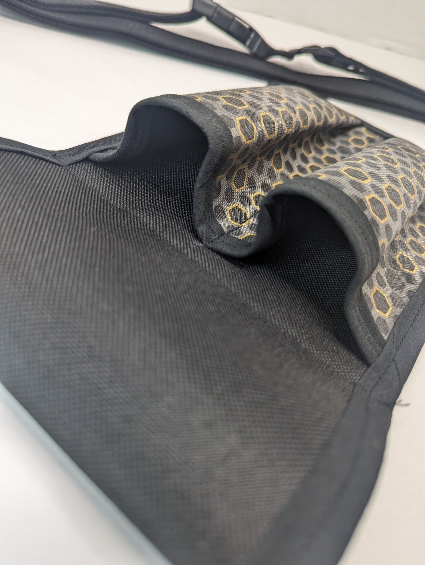 Hexagon in black, grey, and Metallic gold Massage Therapist Double Lotion and Utility Holster