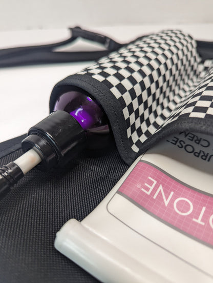 Black and white checkerboard Massage Therapist Double Lotion and Utility Holster