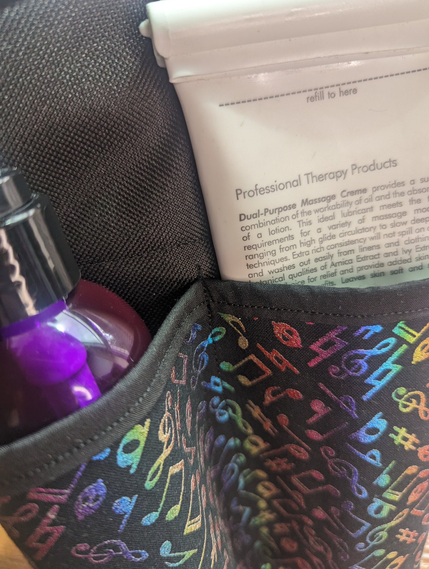 Metallic Rainbow Music Notes Massage Therapist Double Lotion and Utility Holster