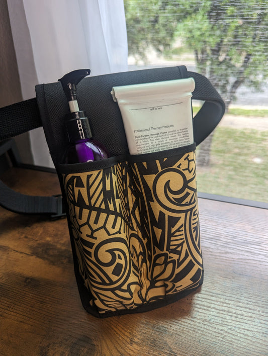Polynesian Tribal in Gold and Black Massage Therapist Double Lotion and Utility Holster