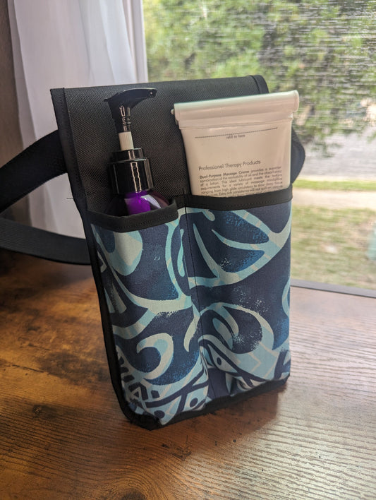 Polynesian Tribal in Blue Massage Therapist Double Lotion and Utility Holster