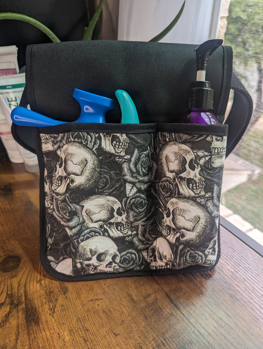 Skull and Roses Massage Therapist Lotion holster with Tool Pocket and Utility Holster