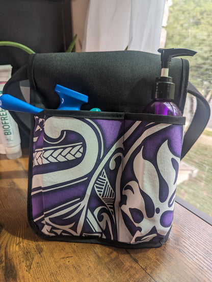 Polynesian Tribal in Purple Massage Therapist Lotion holster with Tool Pocket and Utility Holster