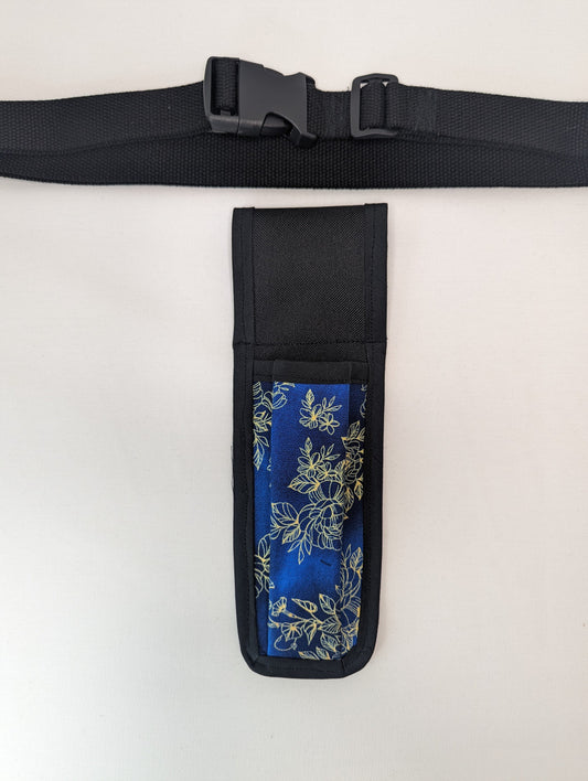 Blue and gold floral Massage Therapist Single Lotion and Utility Holster