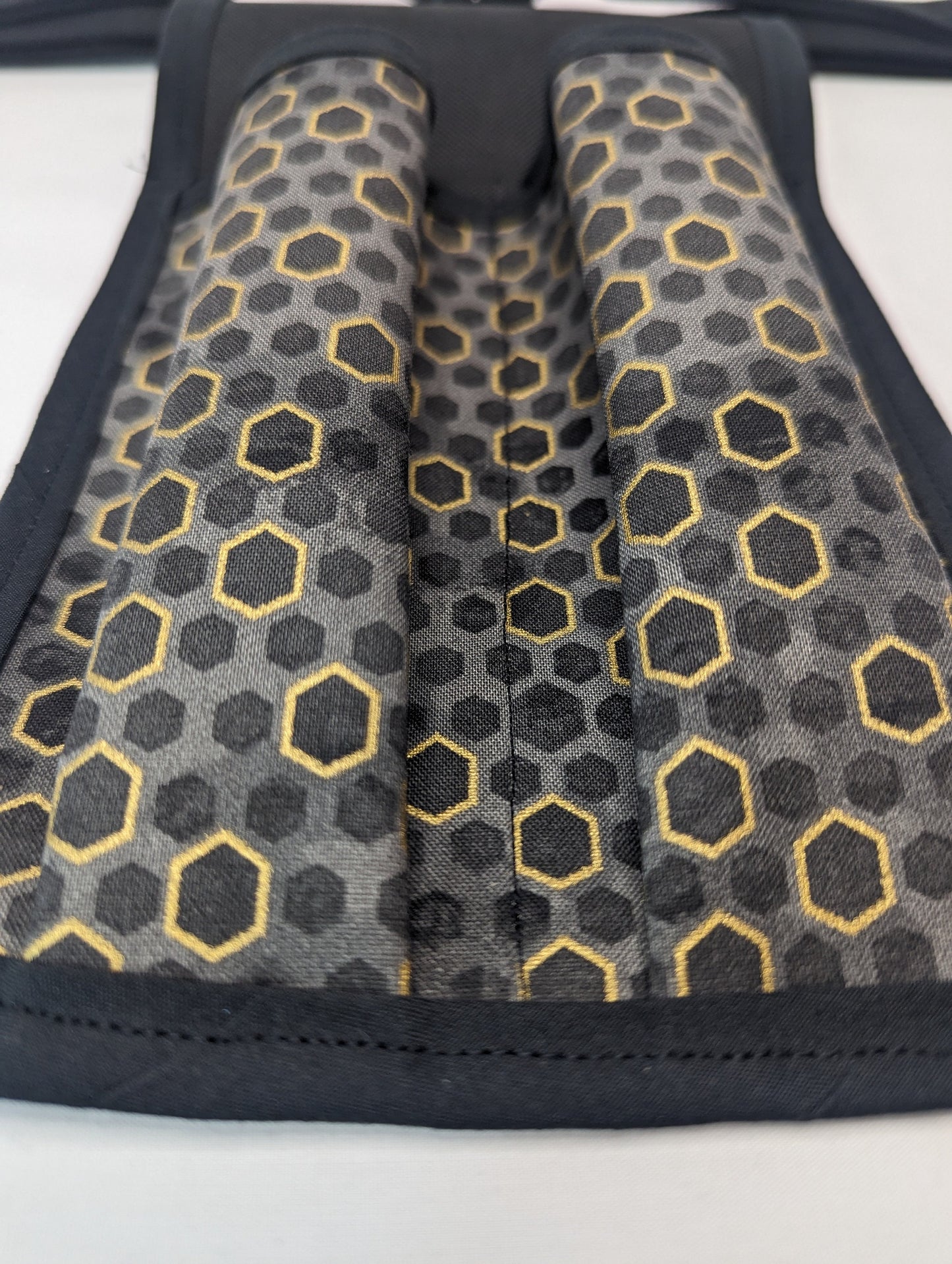 Hexagon in black, grey, and Metallic gold Massage Therapist Double Lotion and Utility Holster