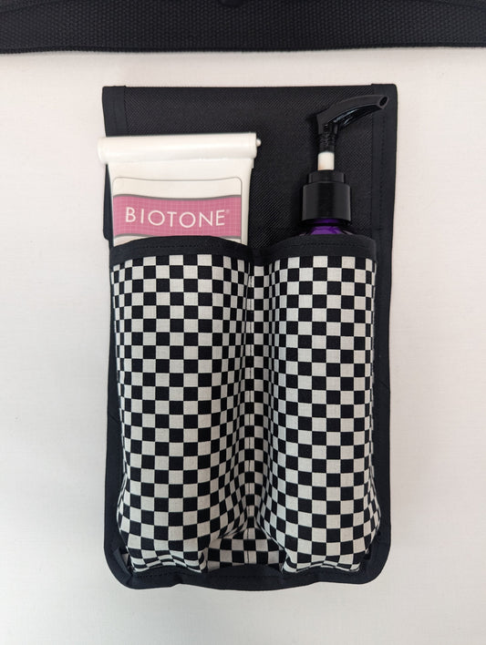 Black and white checkerboard Massage Therapist Double Lotion and Utility Holster