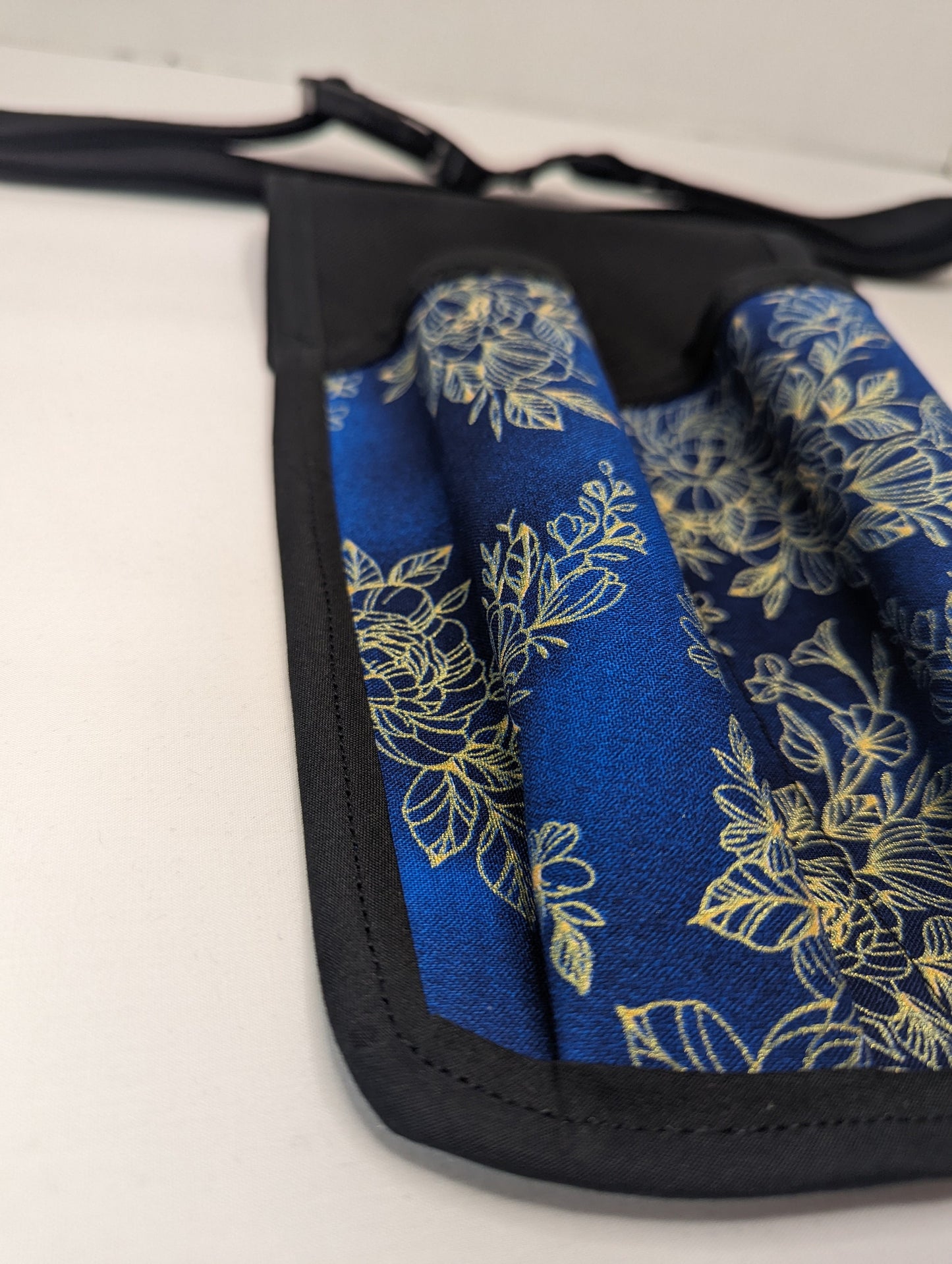 Blue and gold floral Massage Therapist Double Lotion and Utility Holster