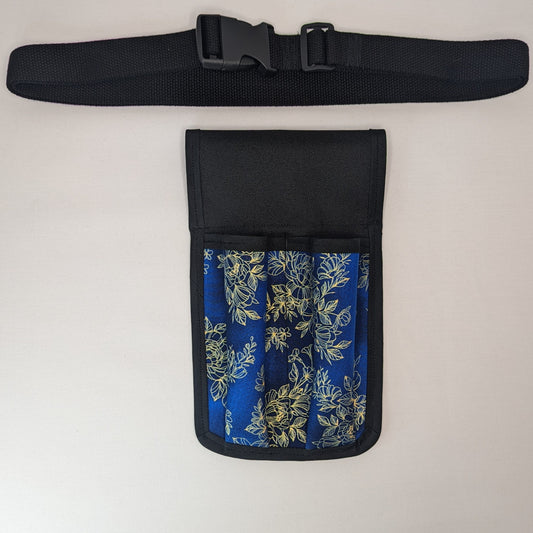 Blue and gold floral Massage Therapist Double Lotion and Utility Holster
